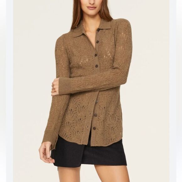 NAADAM Cashmere Blend Pointelle Button Up Sweater - Picture 3 of 7